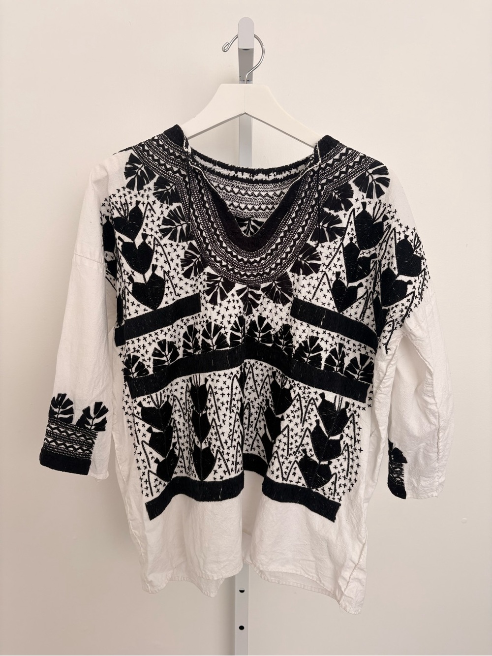 Black & White Embroidered Boho Top
